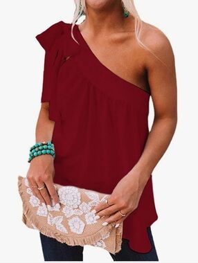 One-Shoulder Top in Burgundy